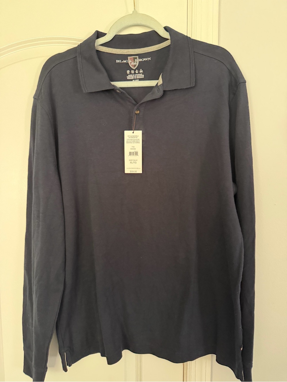Black Brown 1826 Men's Long-Sleeve Polo in Navy Blue